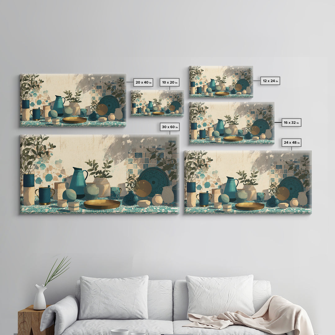 Moroccan Tea Set Canvas Print, Moroccan Art, Art Print, Living Room Decor, Marrakesh 148, Set of Prints, Living Room Rug, MOR-2x1-48