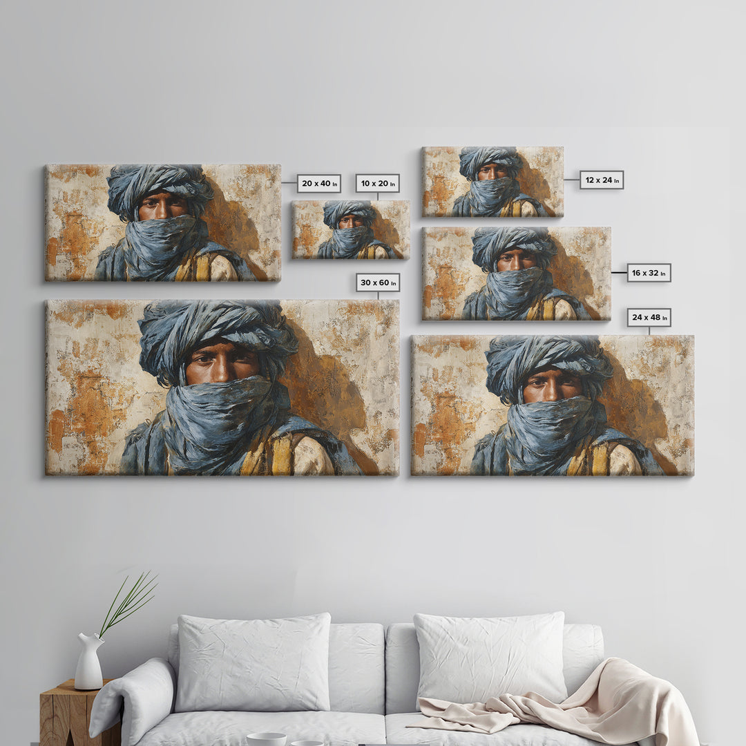 Tuareg Blue Scarf Portrait Canvas Print, Moroccan Art, Living Room Decor, Oil Painting, Marrakesh 162, Set of Prints, MOR-2x1-62
