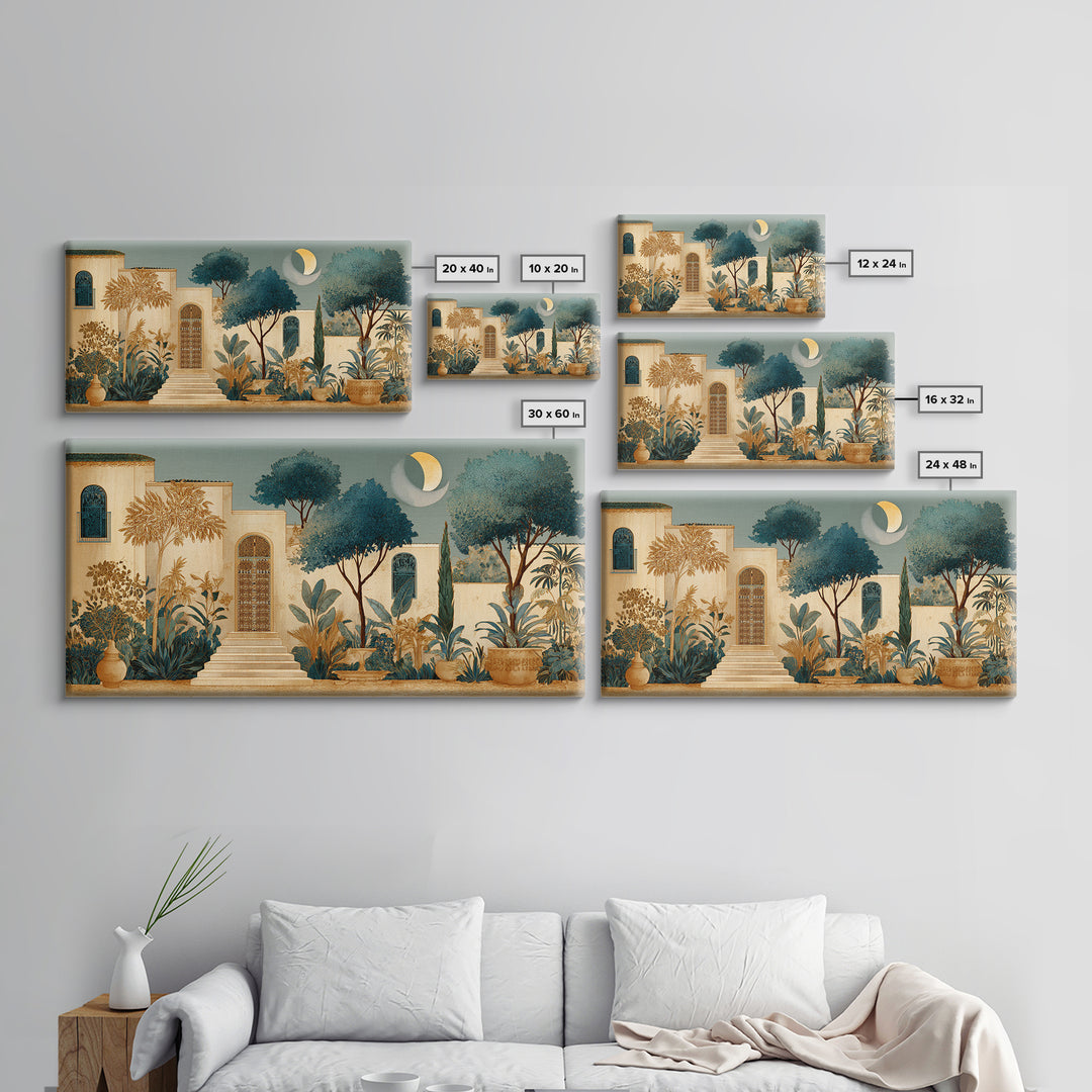 Camel Silhouette Beneath Crescent Moon Framed Canvas Print, Moroccan Art, Printable Wall Art, Living Room Decor, Marrakesh, MOR-2x1-7