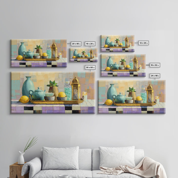 Moroccan Tea Set Framed Canvas Print, Moroccan Art, Gallery Wall Set, Living Room Decor, Oil Painting, Marrakesh, MOR-2x1-96