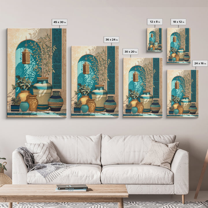 Brass Lantern Still Life Casting Lace Shadows Framed Canvas Print, Moroccan Art, African Art, Living Room Decor, Abstract Art, MOR-2x3-17