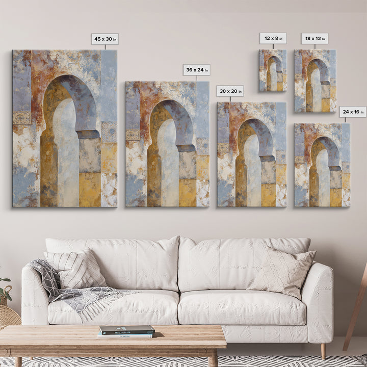 Moroccan Arch Framing a Moonlit Sky Framed Canvas Print, Moroccan Art, Contemporary Art, Living Room Decor, Fine Art, Marrakesh, MOR-2x3-24