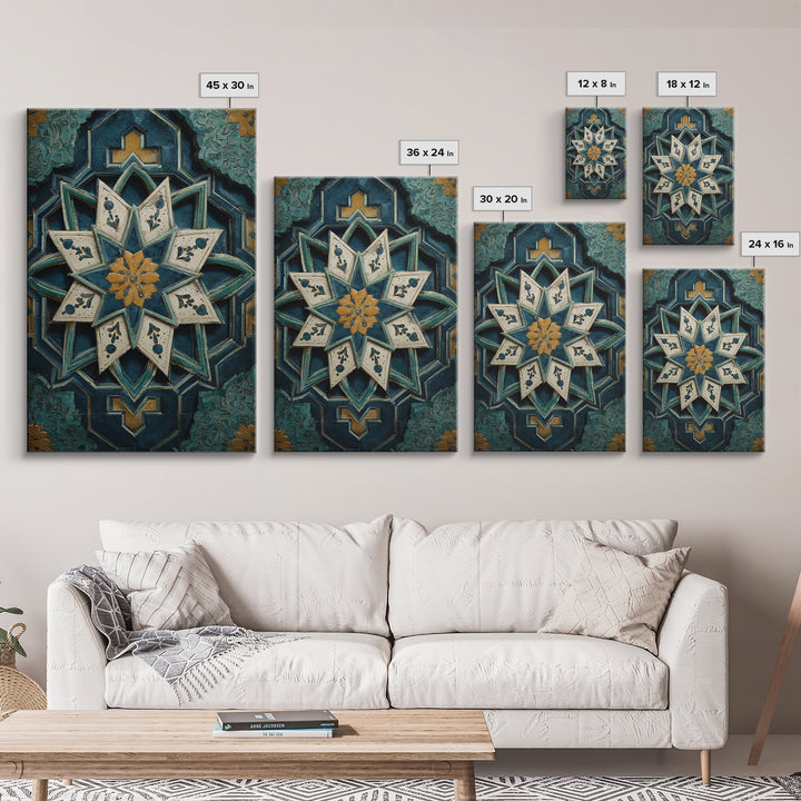 Geometric Star Motif Canvas Print, Moroccan Art, Map Wall Art, Living Room Decor, Fine Art, Marrakesh, Luxury Decor, MOR-2x3-61