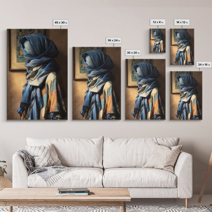 Tuareg Blue Scarf Portrait Framed Canvas Print, Moroccan Art, Modern Wall Art, Living Room Decor, Fine Art, Marrakesh, MOR-2x3-98