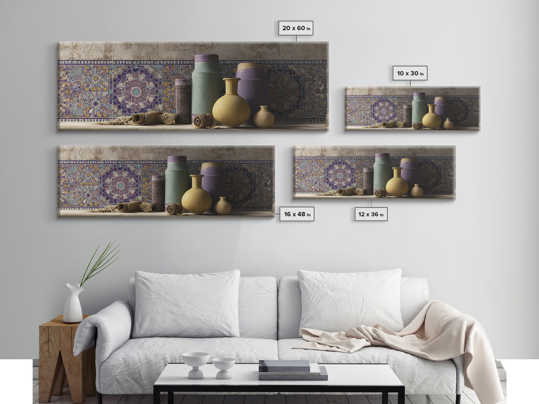 Islamic Geometric Rosette Framed Canvas Print, Moroccan Art, Contemporary Art, Living Room Decor, Fine Art, Marrakesh, MOR-3x1-52