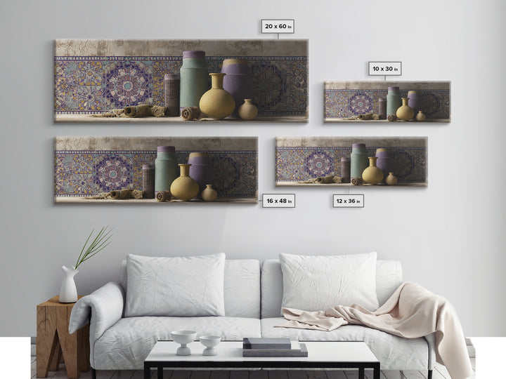Islamic Geometric Rosette Framed Canvas Print, Moroccan Art, Contemporary Art, Living Room Decor, Fine Art, Marrakesh, MOR-3x1-52