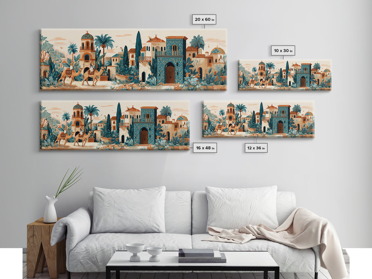 Desert Camel Caravan Framed Canvas Print, Moroccan Art, Boho Decor, Living Room Decor, Fine Art, Marrakesh, Ramadan Decor, MOR-3x1-67