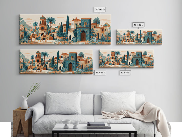 Desert Camel Caravan Framed Canvas Print, Moroccan Art, Boho Decor, Living Room Decor, Fine Art, Marrakesh, Ramadan Decor, MOR-3x1-67