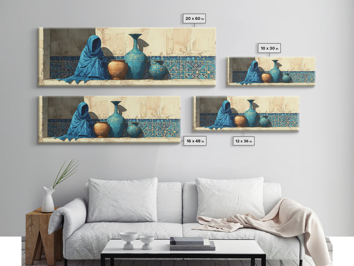 Tuareg Blue Scarf Portrait Framed Canvas Print, Moroccan Art, Gallery Wall Set, Living Room Decor, Fine Art, Marrakesh, MOR-3x1-82