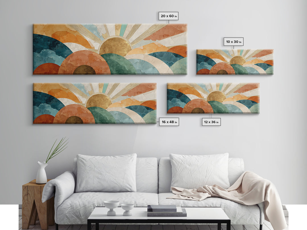 Gold Geometric Sunburst Canvas Print, Moroccan Art, Art, Living Room Decor, Fine Art, Marrakesh, Modern Wall Art, Boho Decor, MOR-3x1-88