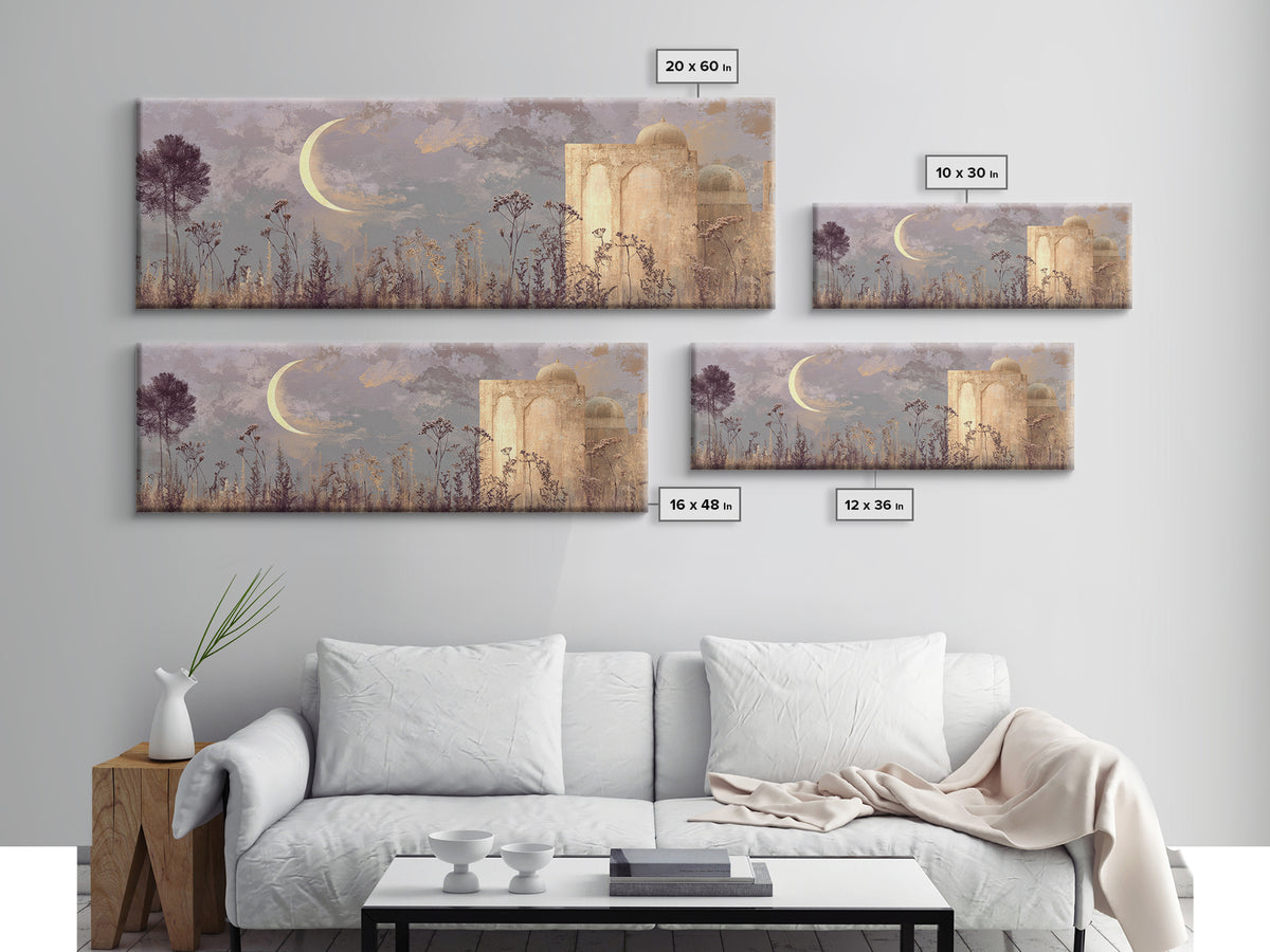 Camel Silhouette Beneath Crescent Moon Framed Canvas Print, Moroccan Art, Living Room Rug, Living Room Decor, Marrakesh, MOR-3x1-99