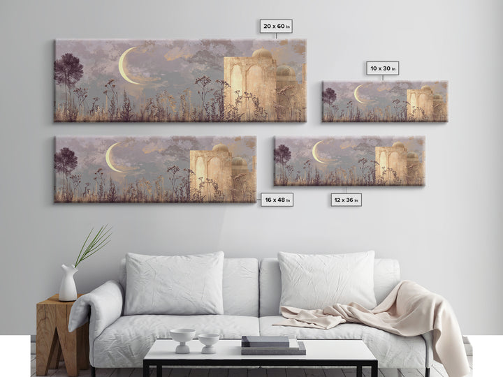 Camel Silhouette Beneath Crescent Moon Framed Canvas Print, Moroccan Art, Living Room Rug, Living Room Decor, Marrakesh, MOR-3x1-99
