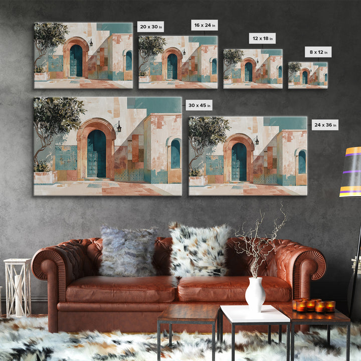 Arched Doorway with Lantern Glow and Patterned Canvas Print, Moroccan Art, Ramadan Decor, Living Room Decor, Marrakesh, MOR-3x2-30