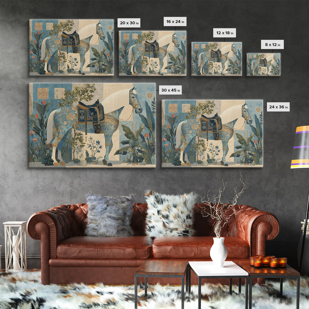 Ornate Horse with Decorative Saddle Canvas Print, Moroccan Art, Digital Art, Living Room Decor, Marrakesh, Living Room Rug, MOR-3x2-51