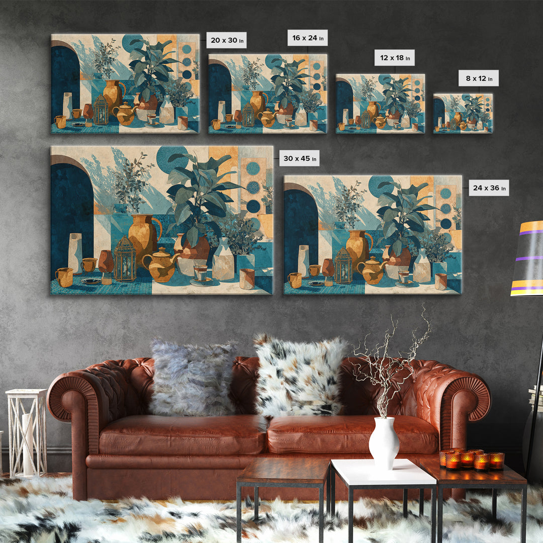 Brass Lantern Still Life Casting Lace Shadows Canvas Print, Moroccan Art, Luxury Decor, Living Room Decor, Oil Painting, MOR-3x2-61
