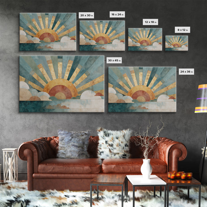 Gold Geometric Sunburst Canvas Print, Moroccan Art, Art Print, Living Room Decor, Fine Art, Marrakesh 576, Set of Prints, MOR-3x2-76