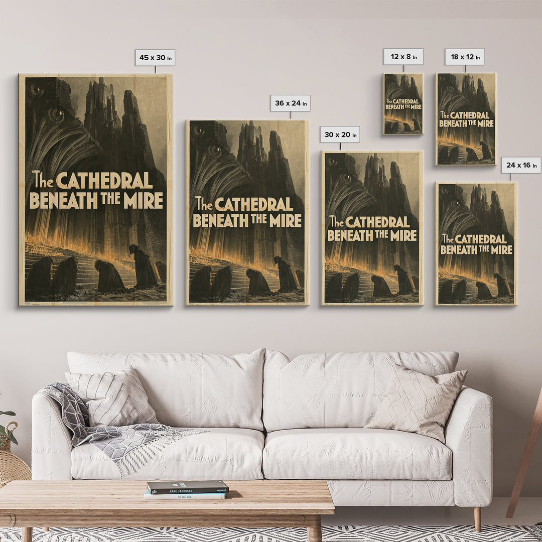 The Cathedral Beneath The Mire, English Language Horror Movie Poster, 1930s Horror Art, Gothic Cinema Wall Art, Canvas Print