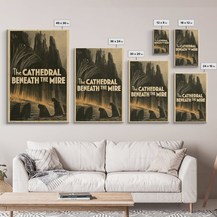 The Cathedral Beneath The Mire, English Language Horror Movie Poster, 1930s Horror Art, Gothic Cinema Wall Art, Canvas Print