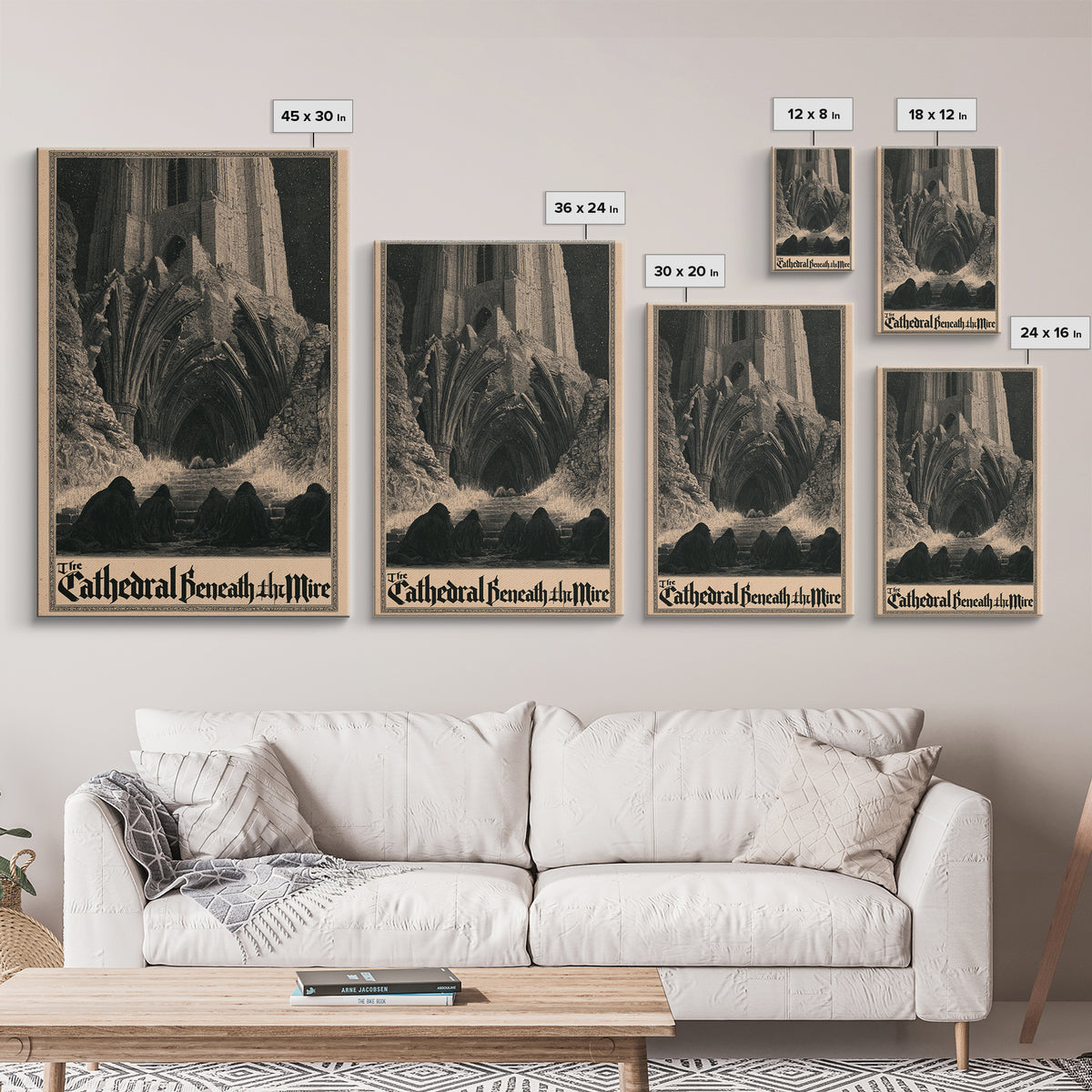 The Cathedral Beneath The Mire, English Language Horror Movie Poster, Gothic Engraving Art, Retro Horror Movie Art, Canvas Print
