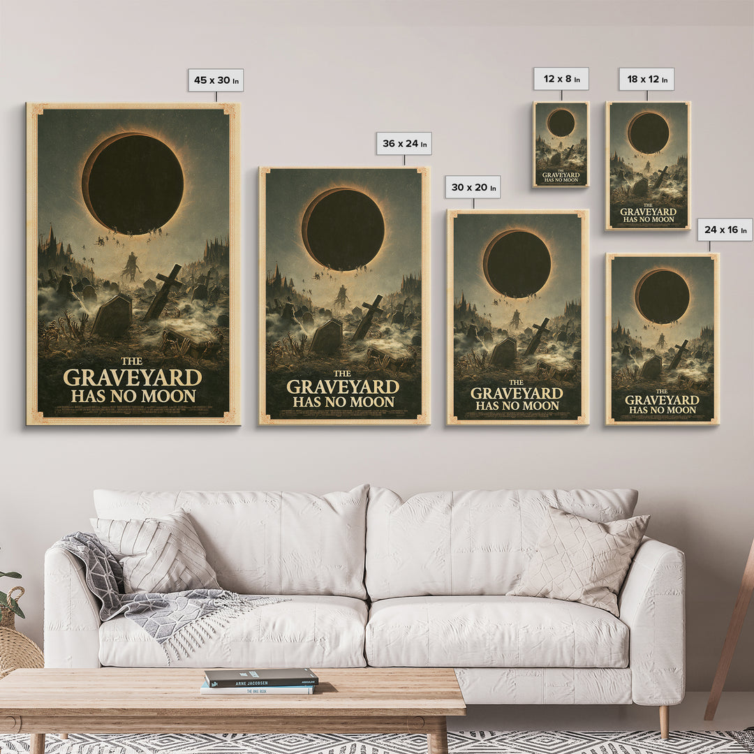 The Graveyard Has No Moon, English Language Horror Movie Poster, Gothic Nightmare Art, Retro Horror Movie Art, Framed Canvas Print