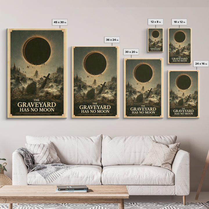 The Graveyard Has No Moon, English Language Horror Movie Poster, Gothic Nightmare Art, Retro Horror Movie Art, Framed Canvas Print