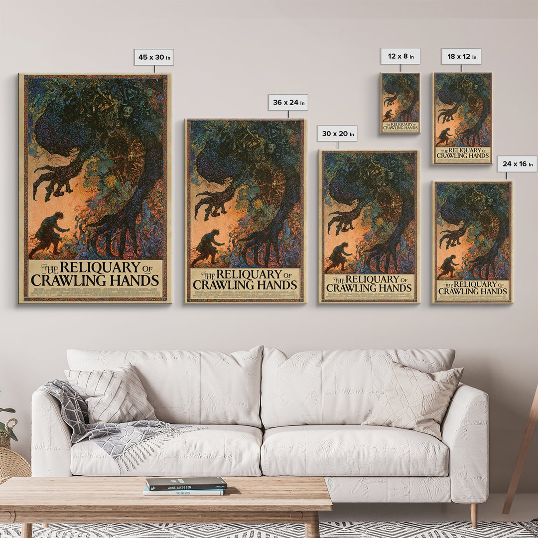 The Reliquary Of Crawling Hands, English Language Horror Movie Poster, Stained Glass Gothic Art, Classic Monster Poster, Horror Wall Decor