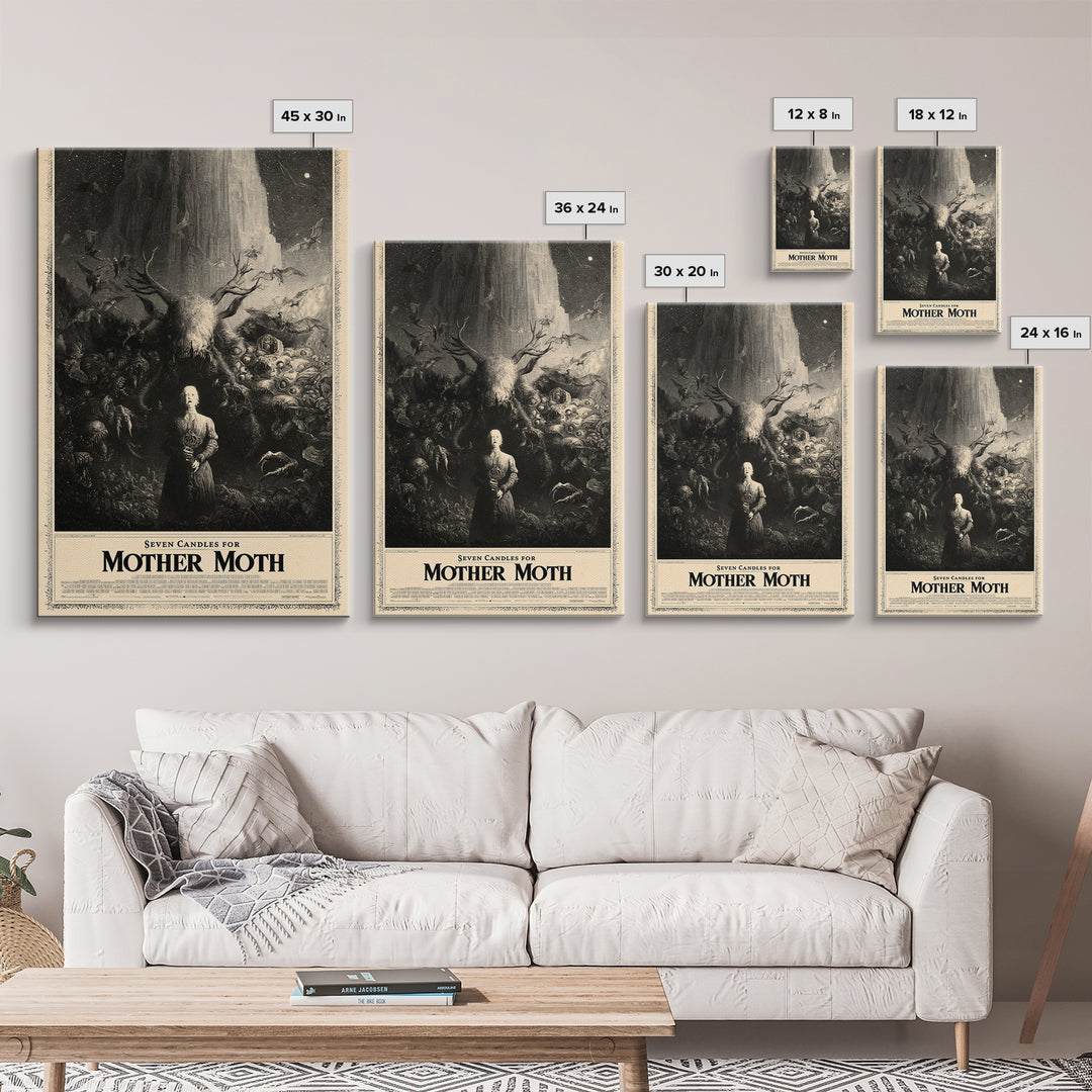 Seven Candles For Mother Moth, English Language Horror Movie Poster, Gothic Engraving Art, Retro Horror Movie Art, Framed Canvas Print