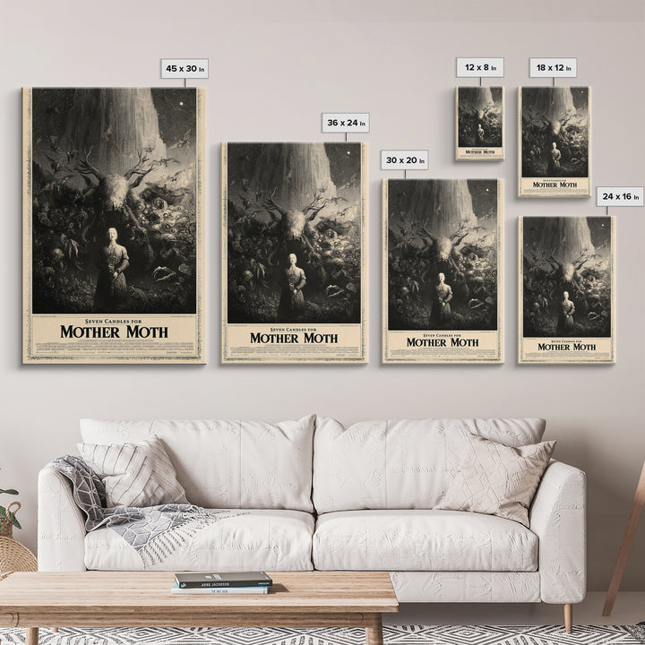 Seven Candles For Mother Moth, English Language Horror Movie Poster, Gothic Engraving Art, Retro Horror Movie Art, Framed Canvas Print