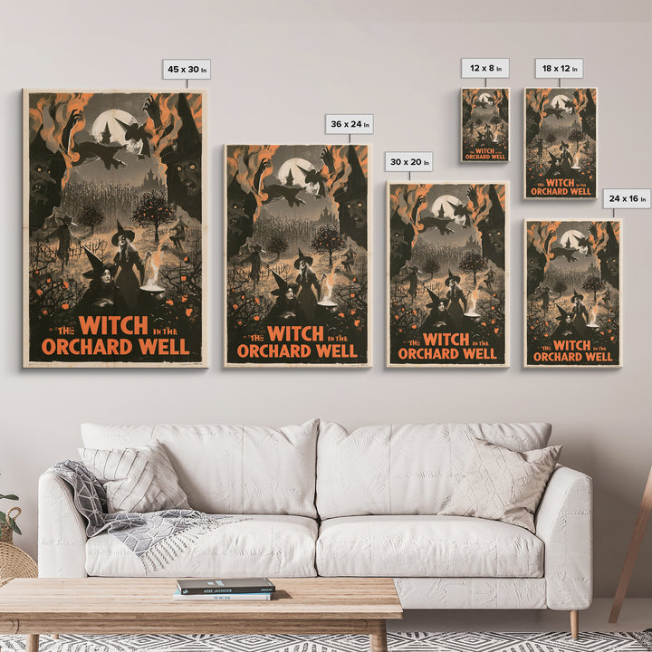 The Witch In The Orchard Well, English Language Horror Movie Poster, 1930s Horror Art, Gothic Cinema Wall Art, Canvas Print