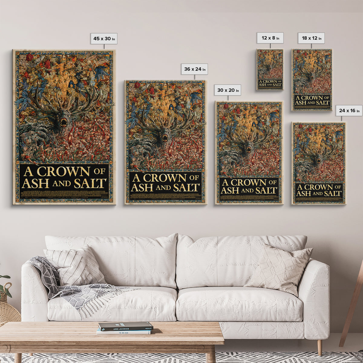 A Crown Of Ash And Salt, English Language Horror Movie Poster, Stained Glass Gothic Art, Retro Horror Movie Art, Canvas Print