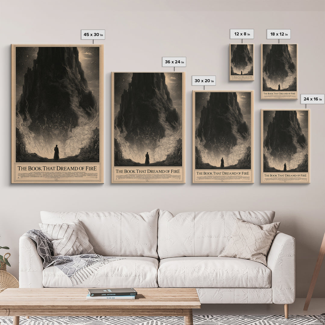 The Book That Dreamed Of Fire, English Language Horror Movie Poster, Gothic Engraving Art, Gothic Cinema Wall Art, Framed Canvas Print