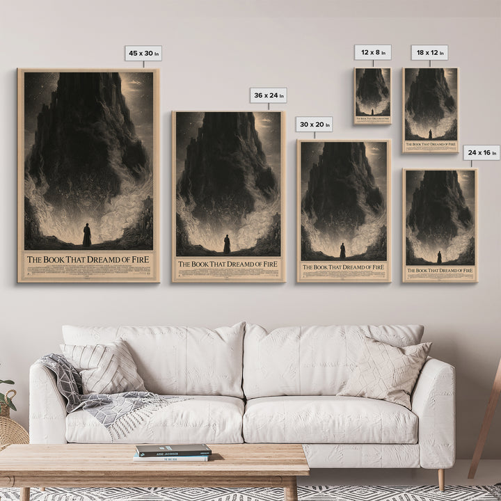 The Book That Dreamed Of Fire, English Language Horror Movie Poster, Gothic Engraving Art, Gothic Cinema Wall Art, Framed Canvas Print