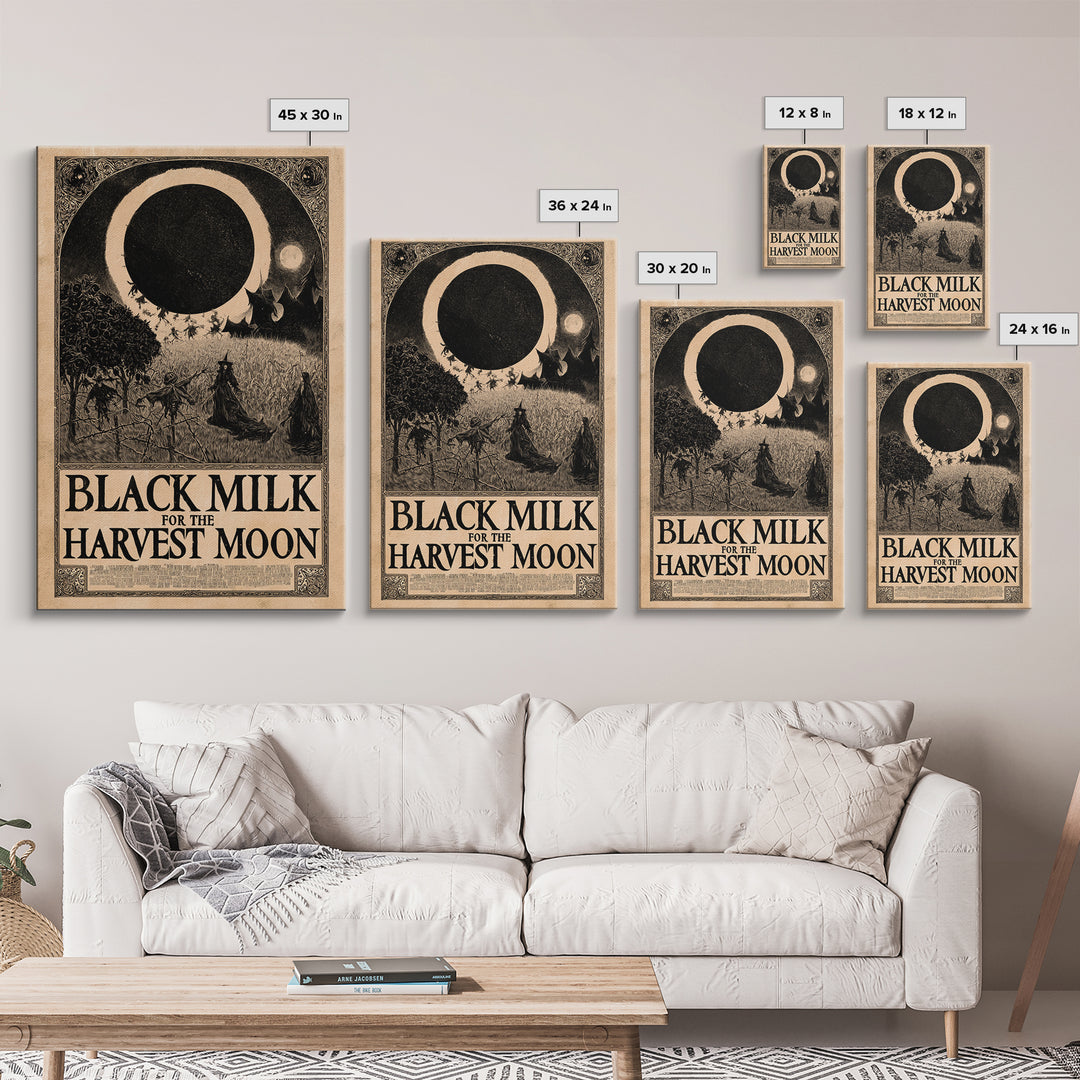 Black Milk For The Harvest Moon, English Language Horror Movie Poster, Decadent Line Art, Classic Monster Poster, Canvas Print
