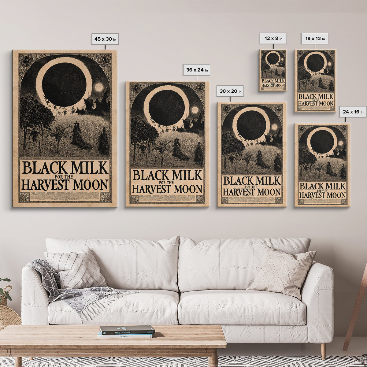Black Milk For The Harvest Moon, English Language Horror Movie Poster, Decadent Line Art, Classic Monster Poster, Canvas Print