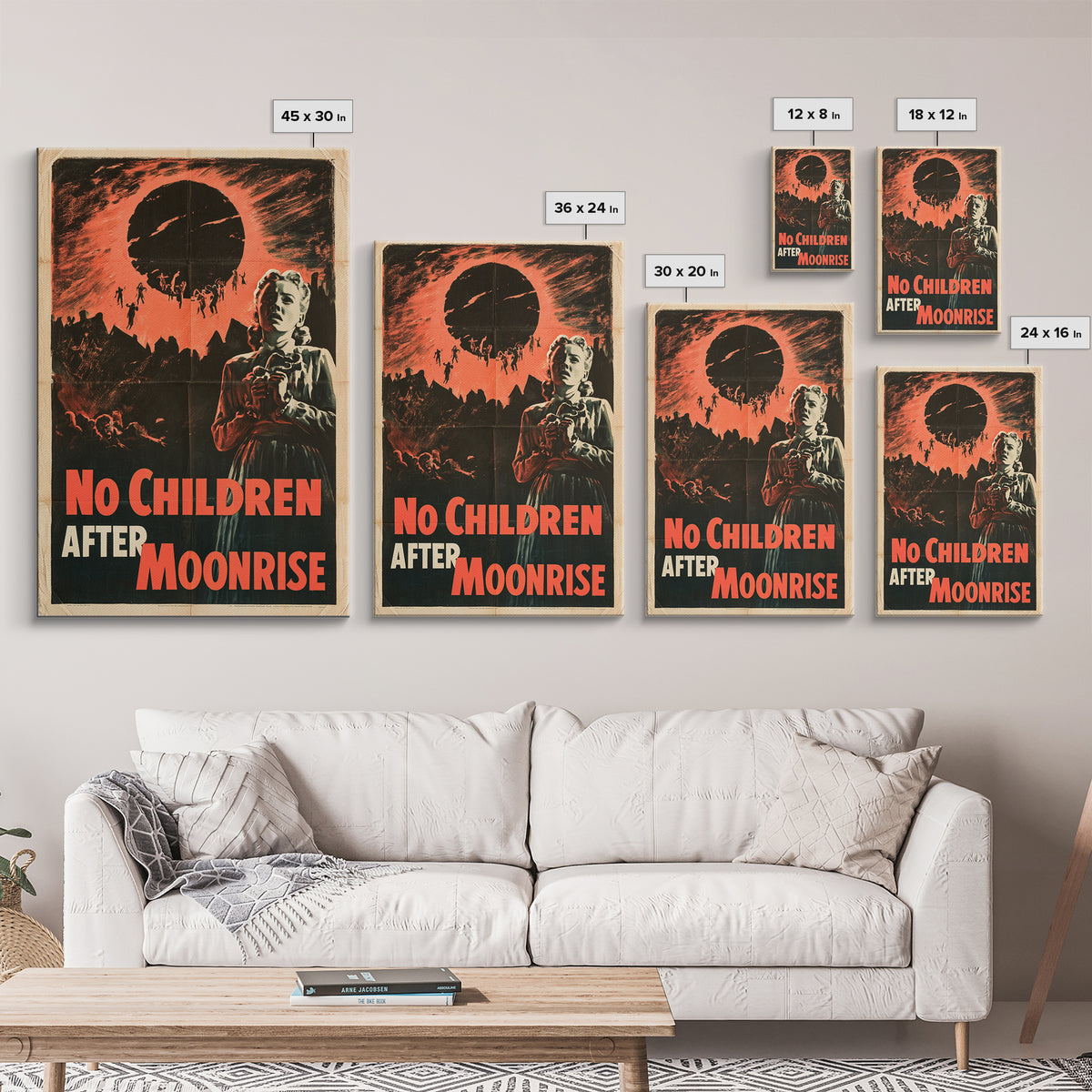 No Children After Moonrise, English Language Horror Movie Poster, 1950s Creature-Feature One-Sheet Inspired Art, Retro Horror Movie Art