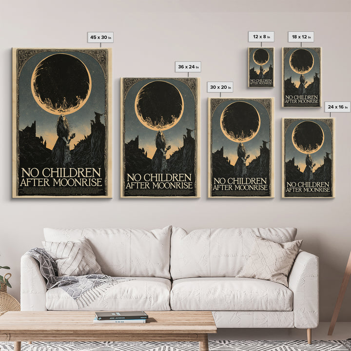 No Children After Moonrise, English Language Horror Movie Poster, Decadent Line Art, Cult Horror Poster, Framed Canvas Print