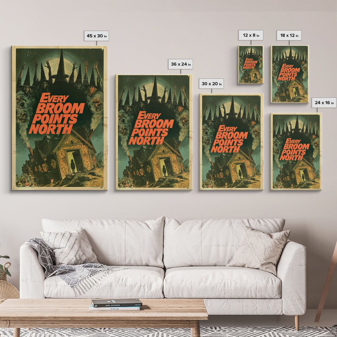 Every Broom Points North, English Language Horror Movie Poster, 1970s Horror Art, Retro Horror Movie Art, Framed Canvas Print