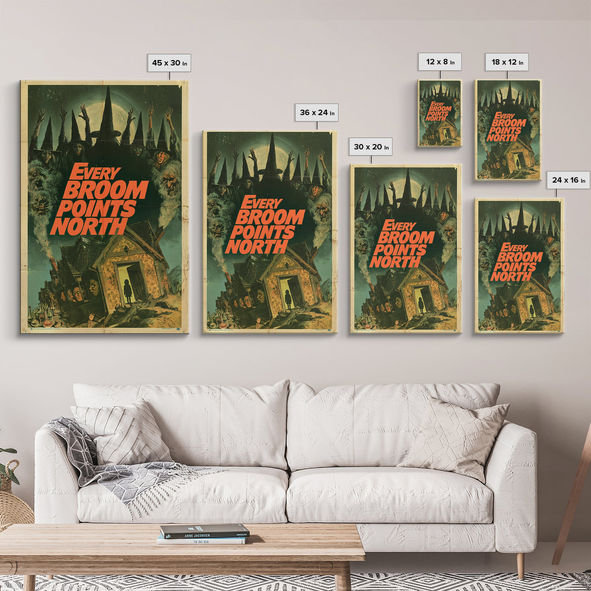 Every Broom Points North, English Language Horror Movie Poster, 1970s Horror Art, Retro Horror Movie Art, Framed Canvas Print