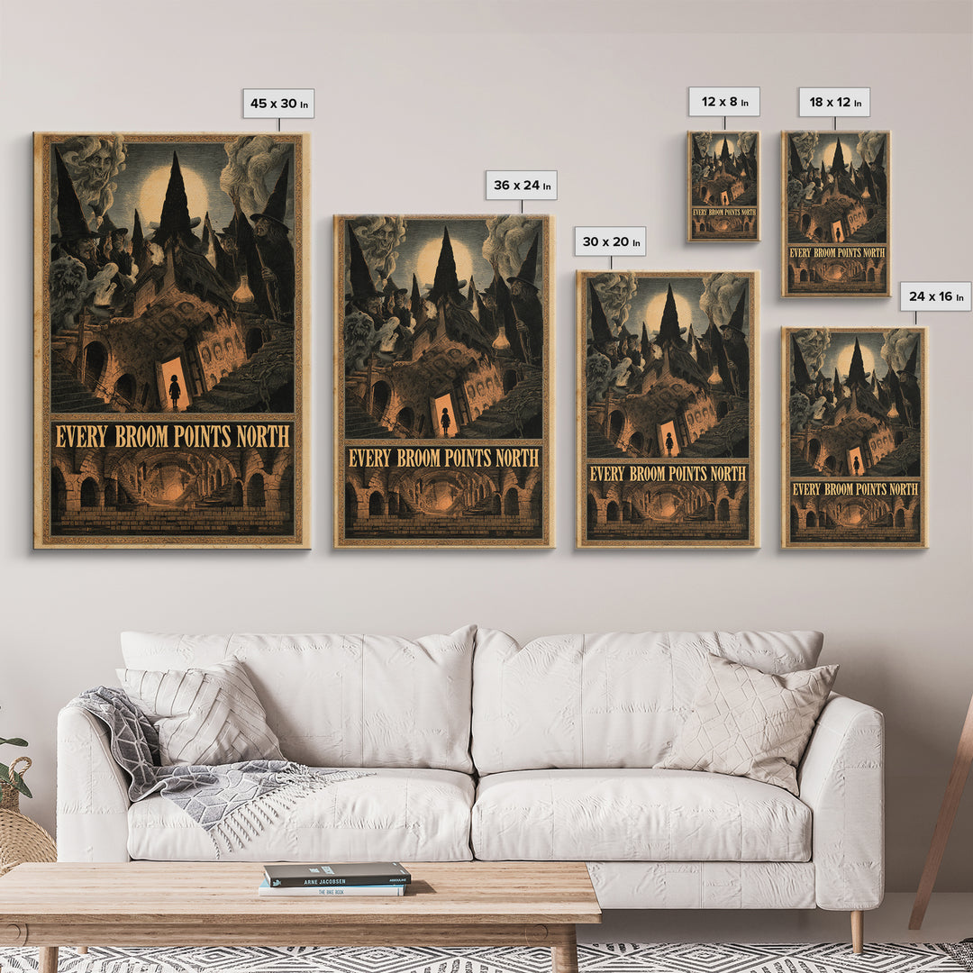 Every Broom Points North, English Language Horror Movie Poster, Architectural Etching Art, Cult Horror Poster, Canvas Print