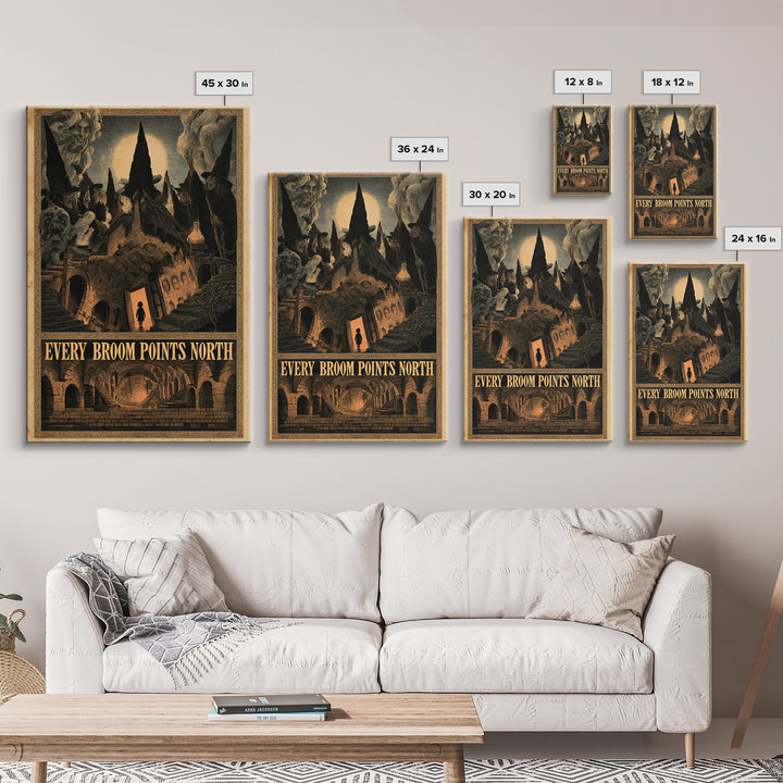 Every Broom Points North, English Language Horror Movie Poster, Architectural Etching Art, Cult Horror Poster, Canvas Print