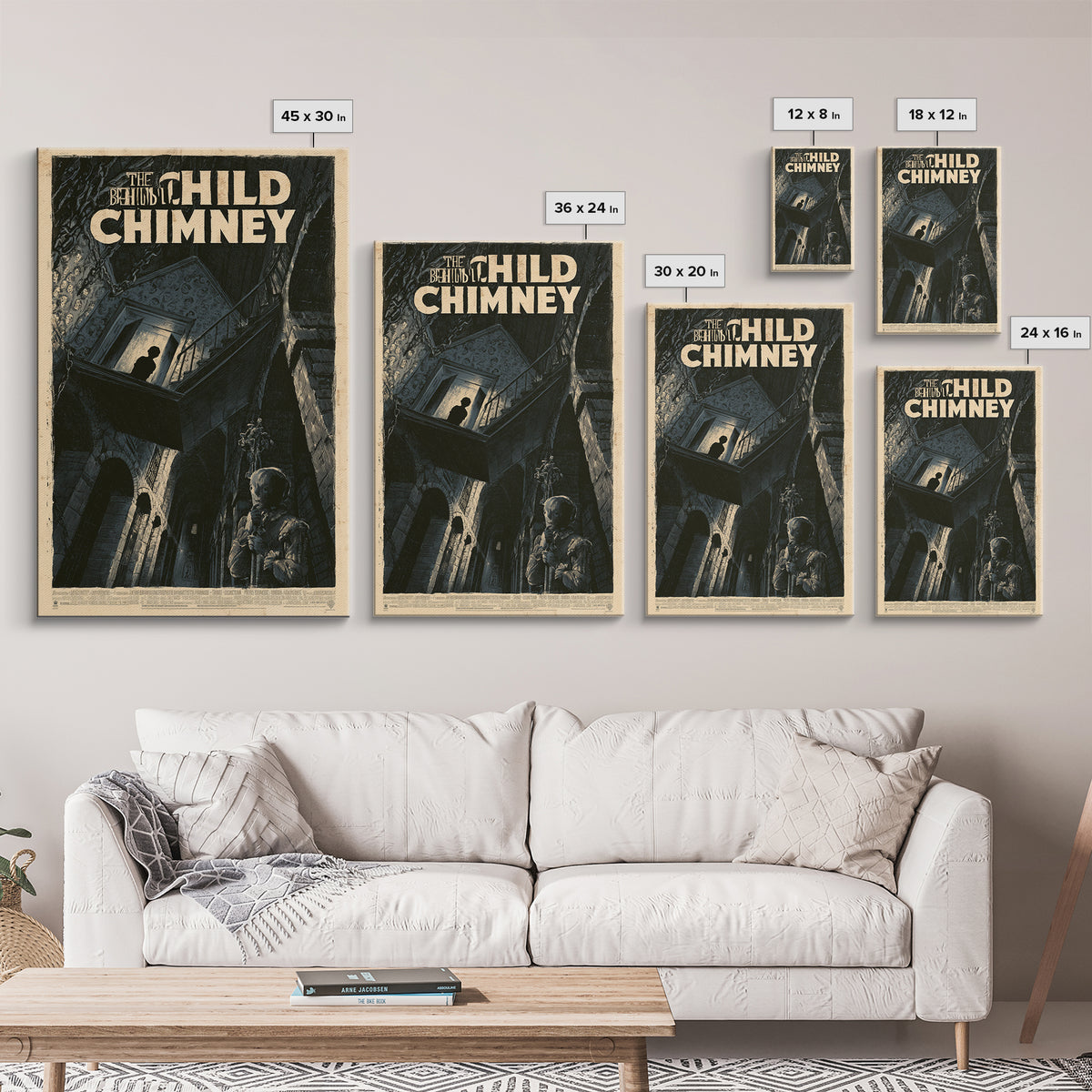 The Child Behind The Chimney, English Language Horror Movie Poster, Architectural Etching Art, Classic Monster Poster