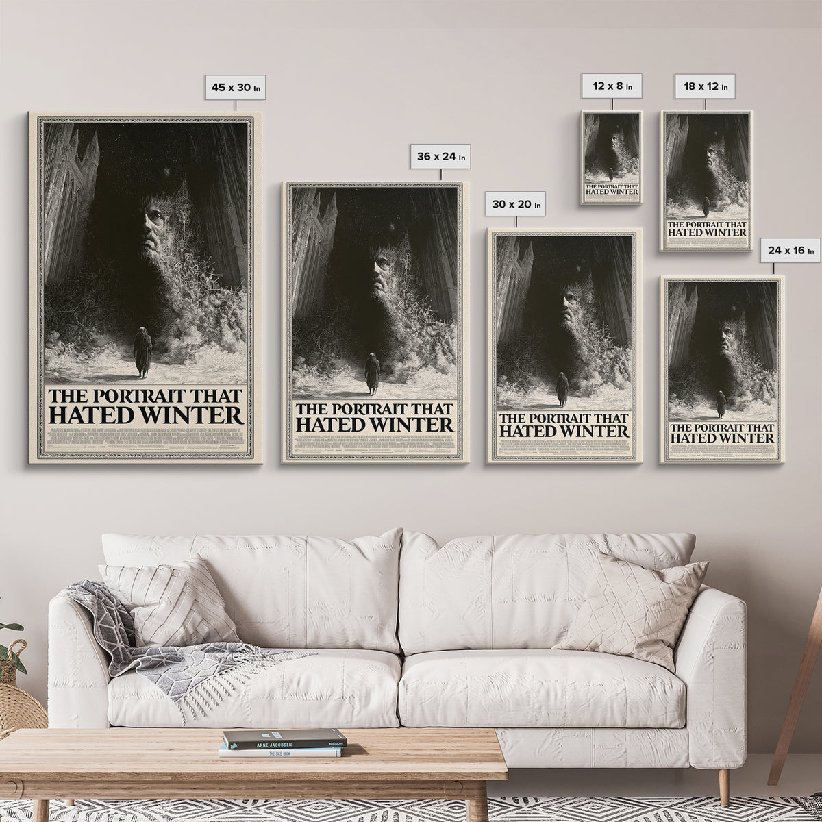The Portrait That Hated Winter, English Language Horror Movie Poster, Gothic Engraving Art, Retro Horror Movie Art, Framed Canvas Print