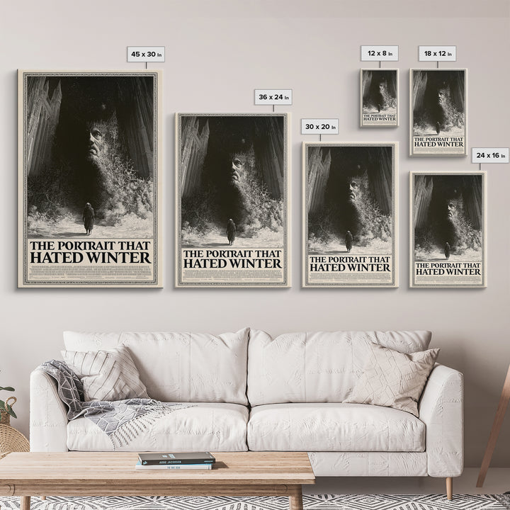 The Portrait That Hated Winter, English Language Horror Movie Poster, Gothic Engraving Art, Retro Horror Movie Art, Framed Canvas Print