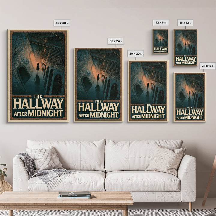 The Hallway After Midnight, English Language Horror Movie Poster, Architectural Etching Art, Classic Monster Poster