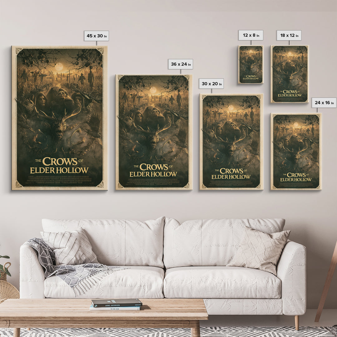 The Crows Of Elder Hollow, English Language Horror Movie Poster, Dark Romantic Horror Art, Retro Horror Movie Art, Canvas Print