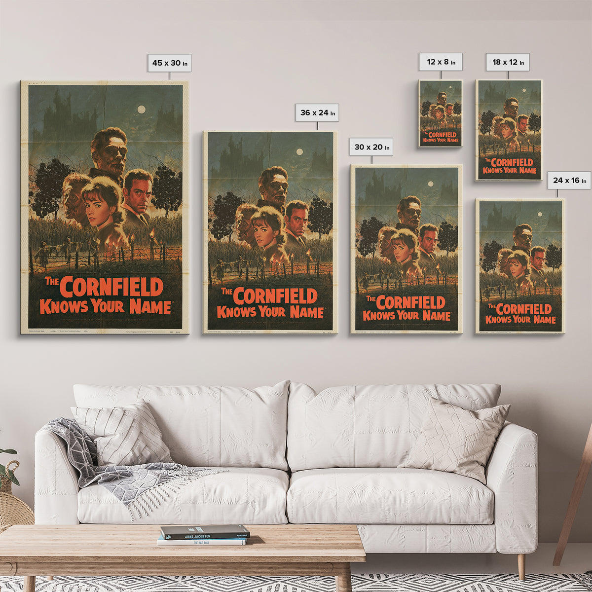 The Cornfield Knows Your Name, English Language Horror Movie Poster, 1960s Horror Art, Classic Monster Poster, Framed Canvas Print