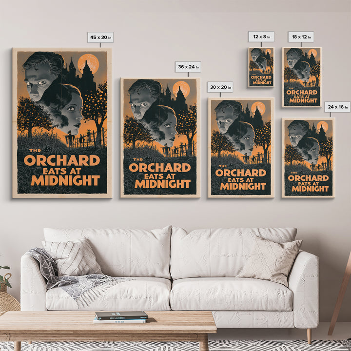 The Orchard Eats At Midnight, English Language Horror Movie Poster, 1930s Horror Art, Retro Horror Movie Art, Framed Canvas Print
