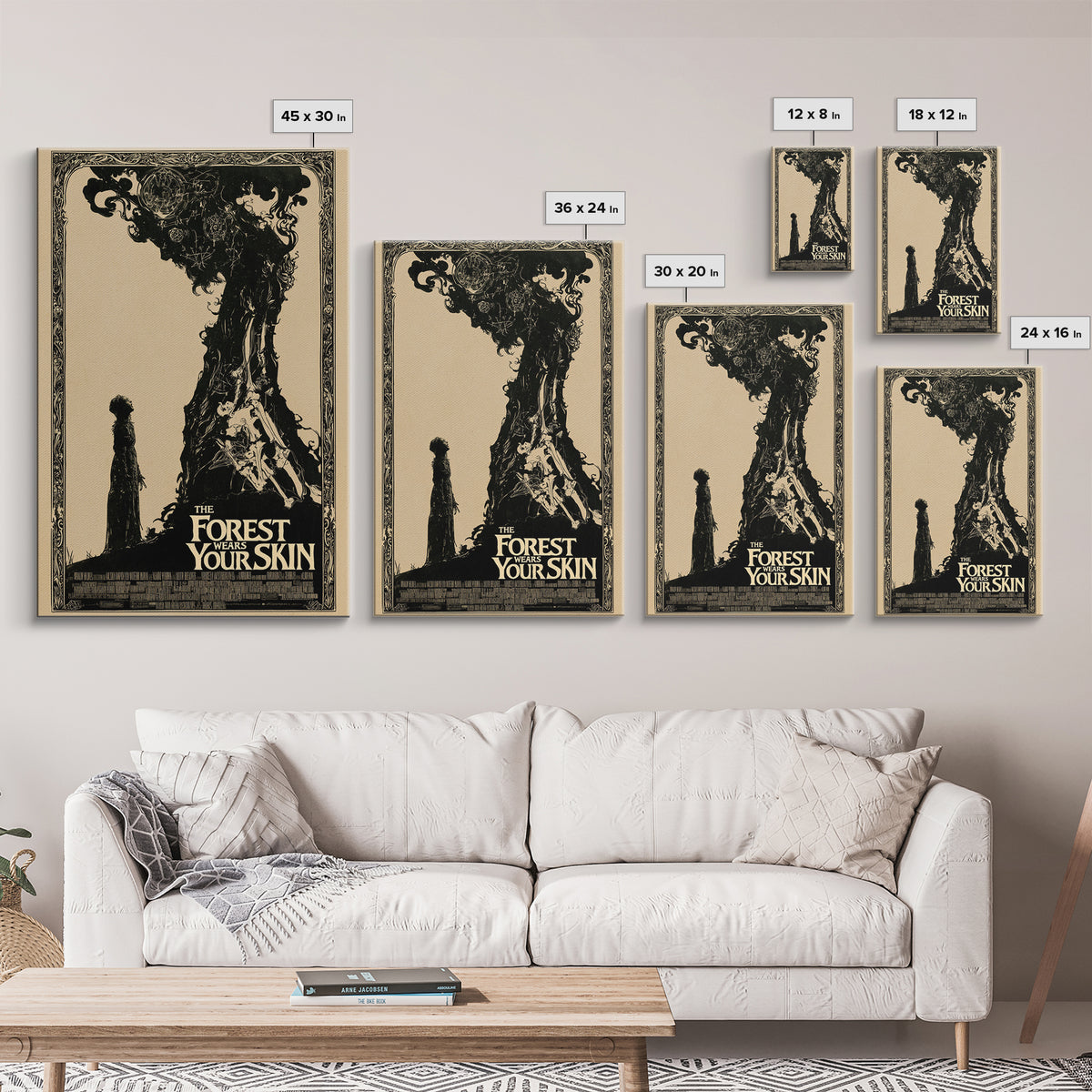 The Forest Wears Your Skin, English Language Horror Movie Poster, Decadent Line Art, Retro Horror Movie Art, Framed Canvas Print