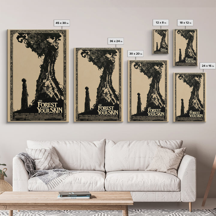 The Forest Wears Your Skin, English Language Horror Movie Poster, Decadent Line Art, Retro Horror Movie Art, Framed Canvas Print