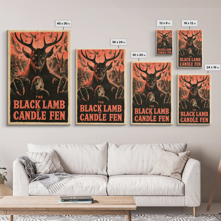 The Black Lamb Of Candle Fen, English Language Horror Movie Poster, 1950s Creature-Feature One-Sheet Inspired Art, Gothic Cinema Wall Art